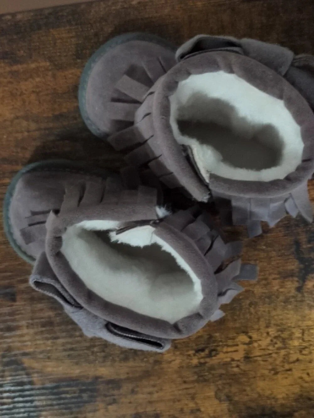 Grey Suede Fringe Bow Moccasin Booties - 6-12 months